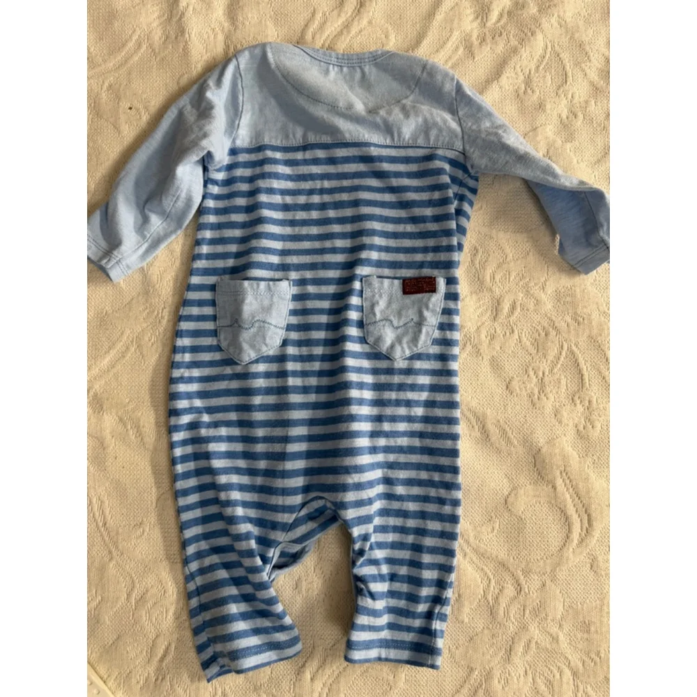 Baby 7 For All Mankind Striped Footie 6-9 Months Blue White